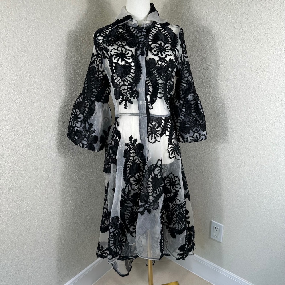 Eien Dress Women S Black Goth Romantic Embroidered Bell Sleeve Sheer Lace Duster